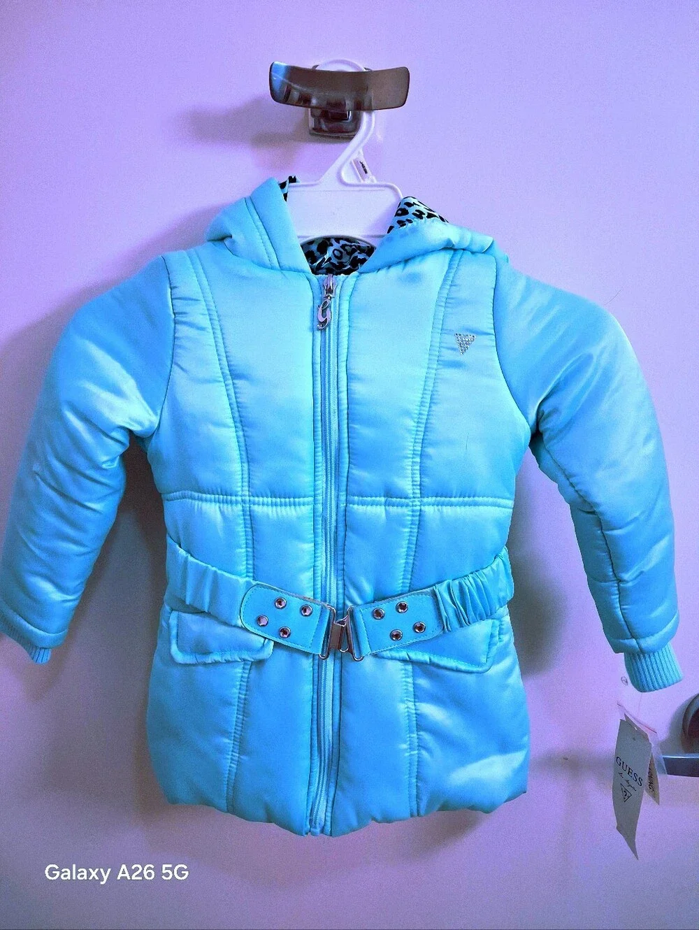 NWT Guess Los Angeles Evelyn Matte Hooded Puffer Mint Green Jacker Size 4T